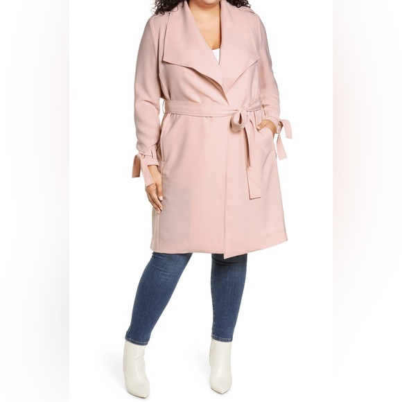 Halogen Drape Tie Waist Trench Coat in Pink Smoke, Size 3X (22/24) NWT - Picture 1 of 15